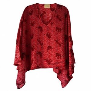 Judith March Red Leopard Print Poncho Blouse Small